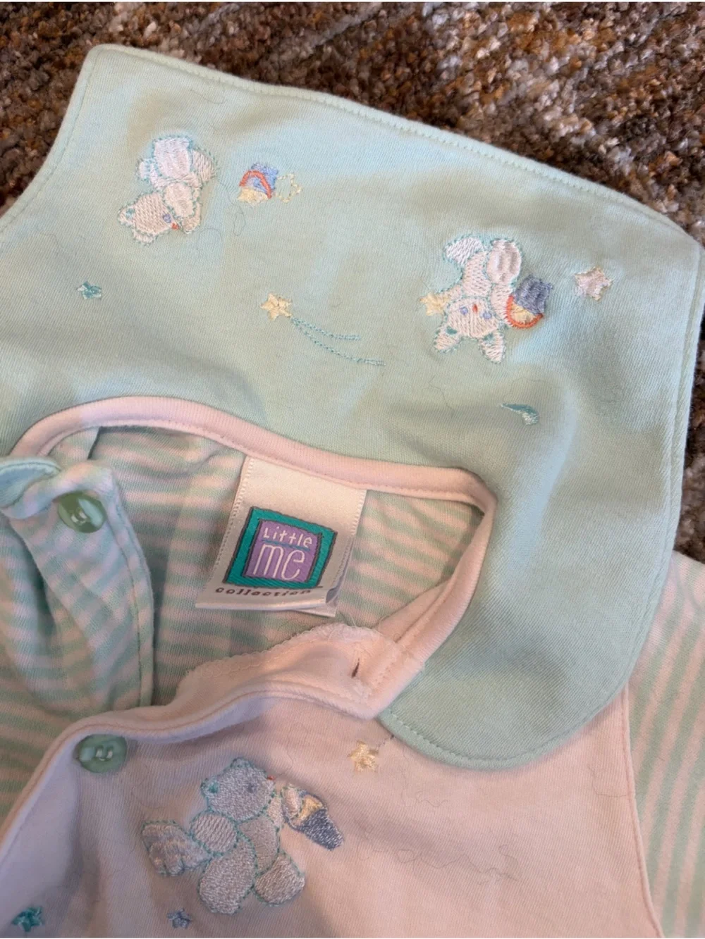 Vintage Little Me Baby Mint & White Short Sleeve Romper size 6 months